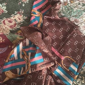 Brown and Multicolor Scarf with Logo Pattern